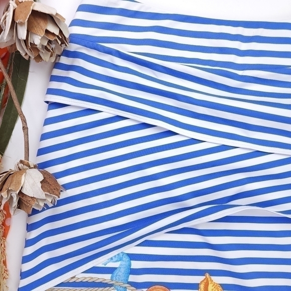 J. McLaughlin Blue White Stripe Layered Faux Wrap Skirt Sz S - Picture 7 of 12